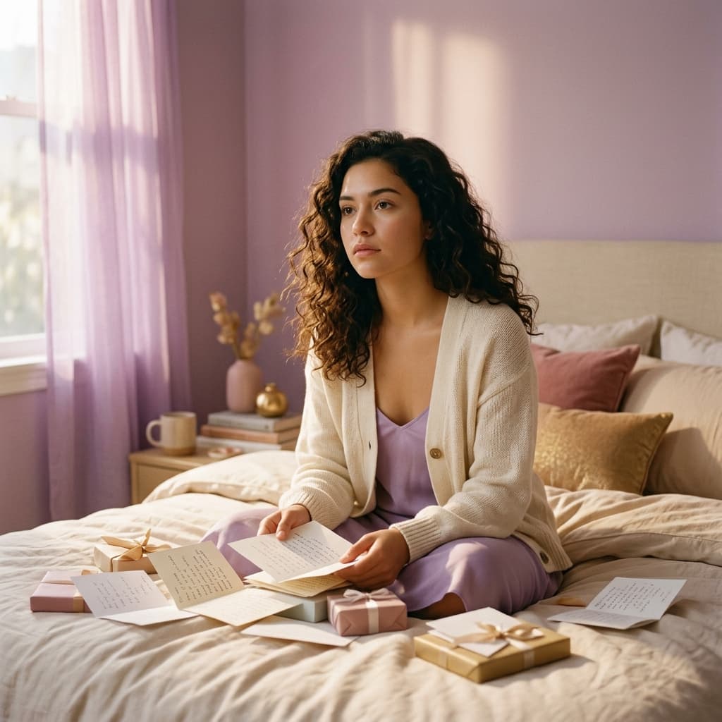 Mujer confundida con mensajes de amor tras love bombing y hoovering